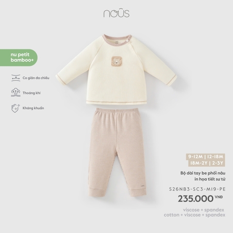 NOUS - Bộ dài tay be phối nâu in họa tiết sư tử - 2-3Y - SS26.T8A
