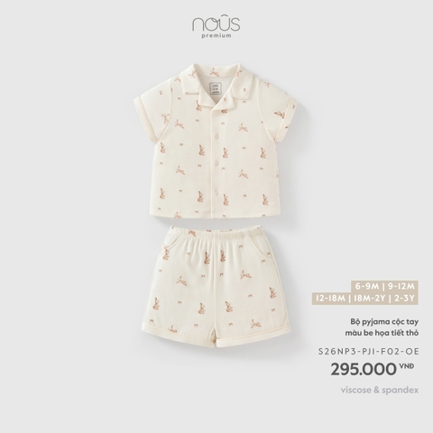 NOUS - Bộ pyjama cộc tay màu be họa tiết thỏ - 2-3Y - SS26.T8A