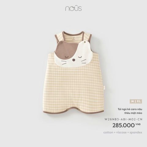 NOUS - Túi ngủ kẻ caro nâu thêu mặt mèo - XL - SS26.T8A