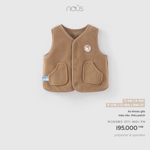 NOUS - Áo khoác gile màu nâu thêu patch - 3-6M - SS26.T8A
