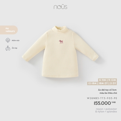 NOUS - Áo dài tay cổ 3cm màu be thêu chó - 18-24M - SS26.T8A