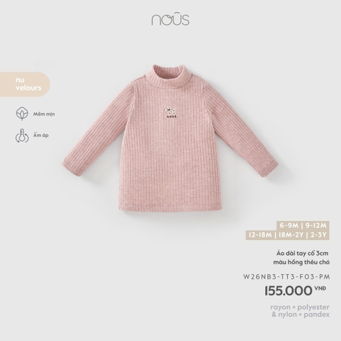 NOUS - Áo dài tay cổ 3cm màu hồng thêu chó - 2-3Y - SS26.T8A