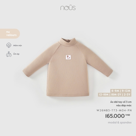 NOUS - Áo dài tay cổ 3 cm nâu đáp mác - 2-3Y - SS26.T8A