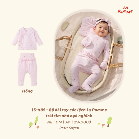 LP - Bộ dài tay cúc lệch La Pomme trái tim nhỏ ngộ nghĩnh - Hồng - Newborn - SS26.T8A