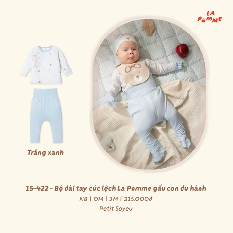 LP - Bộ dài tay cúc lệch La Pomme gấu con du hành - Trắng Xanh - 3-6M - SS26.T8A
