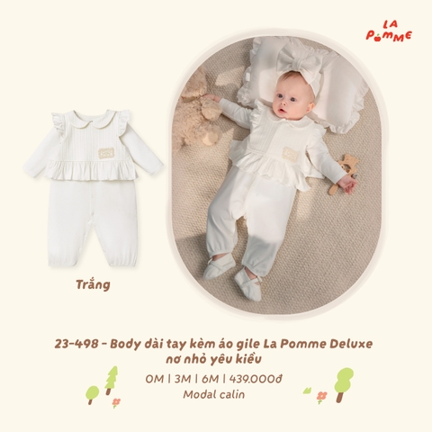 LP - Body dài tay kèm áo gile La Pomme Deluxe nơ nhỏ yêu kiều - Trắng - 0-3M - SS26.T8A