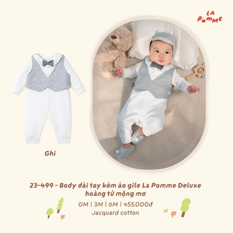 LP - Body dài tay kèm áo gile La Pomme Deluxe hoàng tử mộng mơ - Ghi - 0-3M - SS26.T8A
