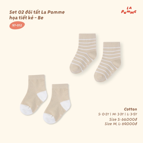 LP - Set 02 đôi tất La Pomme họa tiết kẻ - Be - M - SS26.T8A