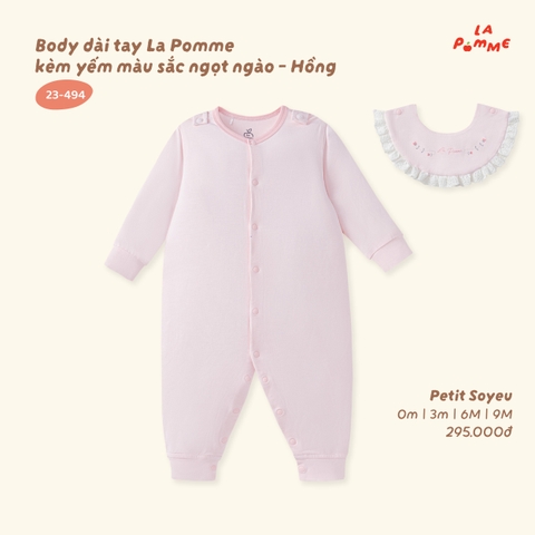 LP - Body dài tay La Pomme kèm yếm màu sắc ngọt ngào - Hồng - 9-12M - SS26.T8A