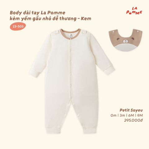 LP - Body dài tay La Pomme kèm yếm gấu nhỏ dễ thương - Kem - 0-3M - SS26.T8A