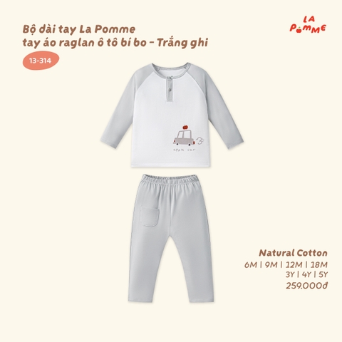 LP - Bộ dài tay La Pomme tay áo raglan ô tô bí bo - Trắng Ghi - 3-4Y - SS26.T8A