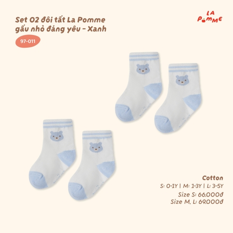 LP - Set 02 đôi tất La Pomme gấu nhỏ đáng yêu - Xanh - M - SS26.T8A