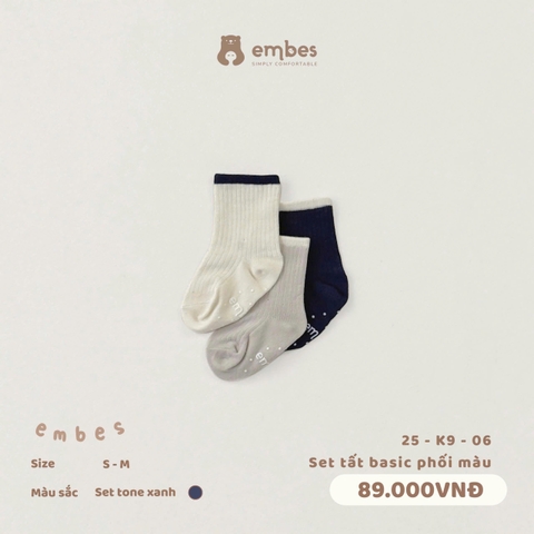 EMBES - Set tất basic phối màu set tone - 25-K9-06 - Xanh - S - SS26.T8A