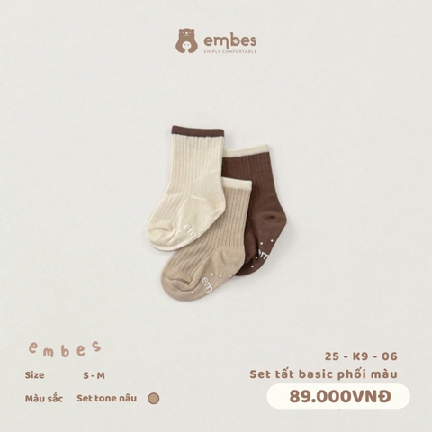 EMBES - Set tất basic phối màu set tone - 25-K9-06 - Nâu - S - SS26.T8A