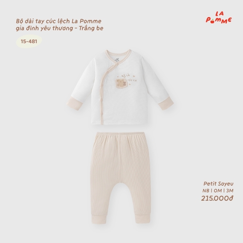 LP - Bộ dài tay cúc lệch La Pomme gia đình yêu thương - Trắng Be - 0-3M - SS26.T8B