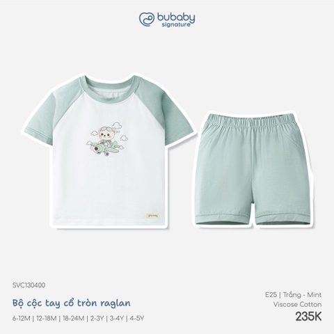 BU - Bộ cộc tay cổ tròn Raglan - SVC130400 - Trắng+Mint - 6-12M - SS26.T8C