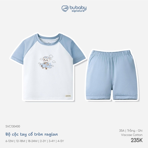 BU - Bộ cộc tay cổ tròn Raglan - SVC130400 - Trắng+Ghi - 6-12M - SS26.T8C