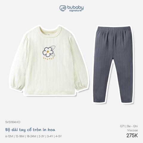 BU - Bộ dài tay cổ tròn in hoa - SVS1104HO - Kem+Ghi - 4-5Y - SS26.T8C