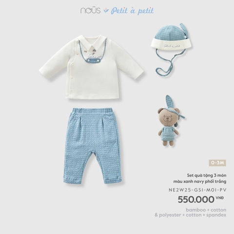 NOUS - Set quà tặng 3 món màu xanh navy phối trắng - 0-3M - SS26.T9A