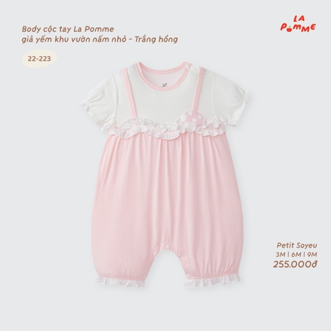 LP - Body cộc tay La Pomme giả yếm khu vườn nấm nhỏ - Trắng Hồng - 9-12M -SS26.T9A