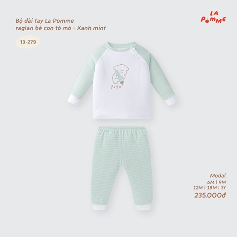 LP - Bộ dài tay La Pomme raglan bé con tò mò - Xanh mint - 2-3Y -SS26.T9A