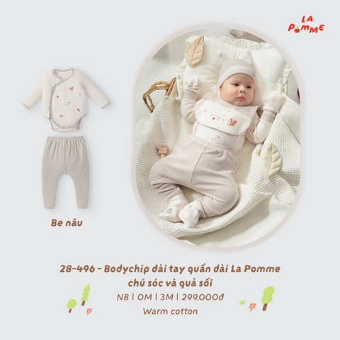 LP - Body chip dài tay quần dài La Pomme chú sóc và quả sồi - Be Nâu - 3-6M -SS26.T9A