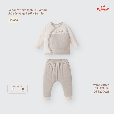 LP - Bộ dài tay cúc lệch La Pomme chú sóc và quả sồi - Be Nâu - Newborn -SS26.T9A