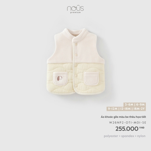 NOUS - Áo khoác gile màu be thêu họa tiết - 6-9M - SS26.T9A