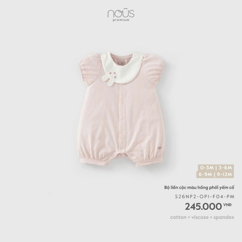 NOUS - Bộ liền cộc màu hồng phối yếm cổ - 6-9M - SS26.T9A