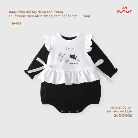 LP - Body chip dài tay dáng thời trang La Pomme mèo Misa trong đêm hội bí ngô - Trắng - 9-12M - SS26.T9B