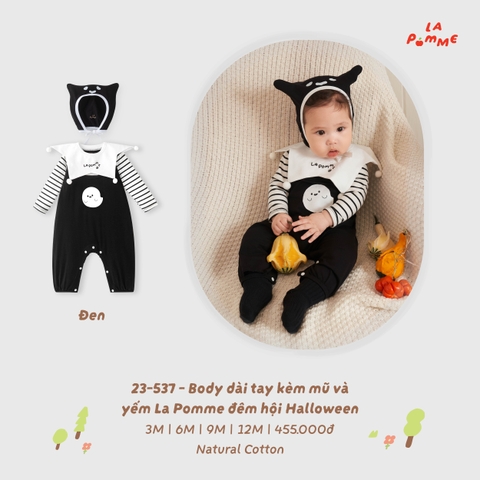 LP - Body dài tay kèm mũ và yếm La Pomme đêm hội Haloween - Đen - 9-12M - SS26.T9B