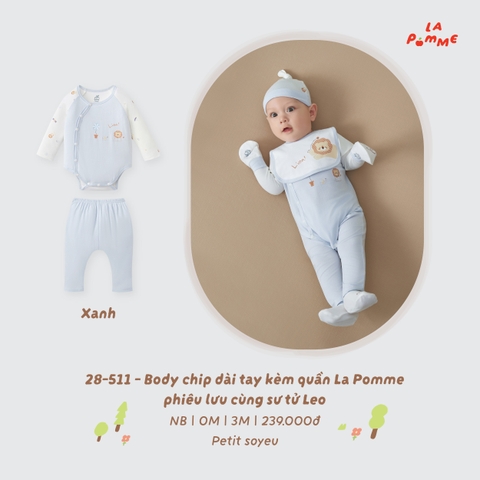 LP - Body chip dài tay kèm quần La Pomme phiêu lưu cùng sư tử Leo - Xanh - 0-3M - SS26.T9B