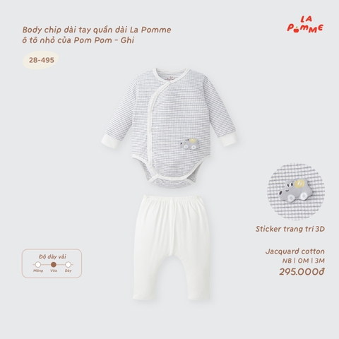 LP - Body chip dài tay quần dài La Pomme ô tô nhỏ của Pom Pom - Ghi - Newborn - SS26.T9B