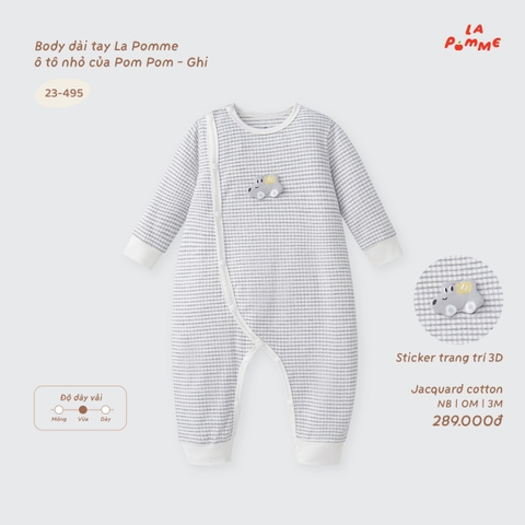 LP - Body dài tay La Pomme ô tô nhỏ của Pom Pom - Ghi - 3-6M - SS26.T9B