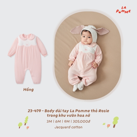 LP - Body dài tay La Pomme thỏ Rosie trong khu vườn hoa nở - Hồng - 3-6M - SS26.T9B