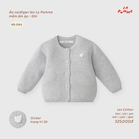 LP - Áo cadigan len La Pomme mềm ấm áp - Ghi - 12-18M - SS26.T9B