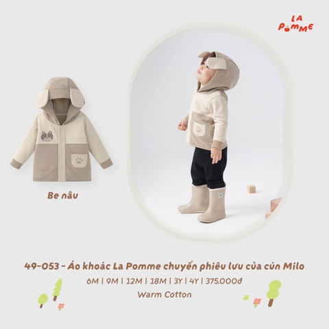 LP - Áo khoác La Pomme chuyến phiêu lưu của cún Milo - Be Nâu - 6-9M - SS26.T9B