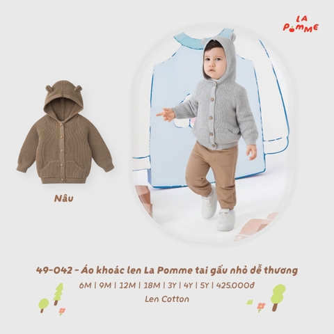 LP - Áo khoác len La Pomme tai gấu nhỏ dễ thương - Nâu - 12-18M - SS26.T9B
