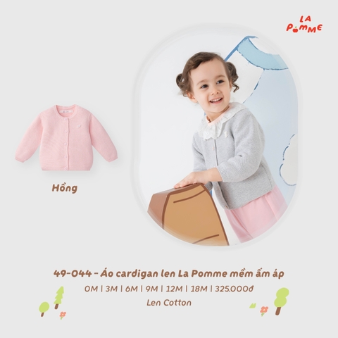 LP - Áo cadigan len La Pomme mềm ấm áp - Hồng - 18-24M - SS26.T9B