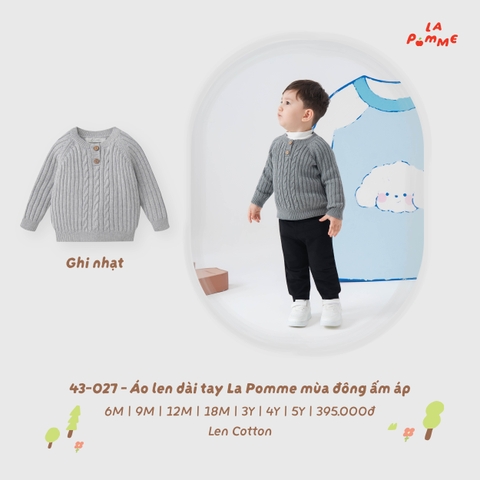 LP - Áo len dài tay La Pomme mùa đông ấm áp - Ghi nhạt - 6-9M - SS26.T9B