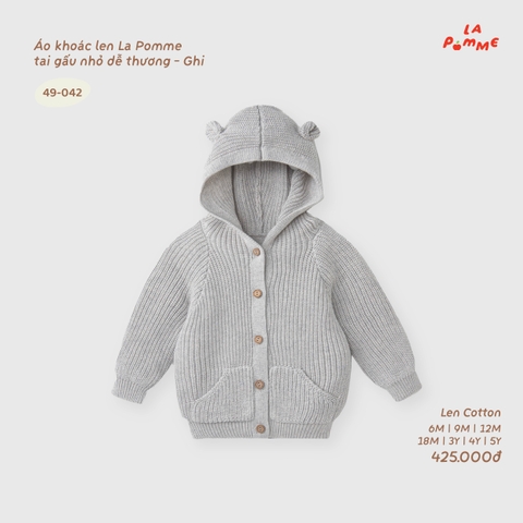 LP - Áo khoác len La Pomme tai gấu nhỏ dễ thương - Ghi - 18-24M - SS26.T9B