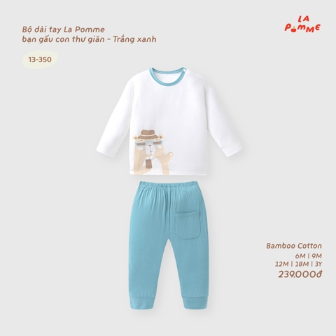 LP - Bộ dài tay La Pomme bạn gấu con thư giãn - Trắng Xanh - 6-9M - SS26.T9B