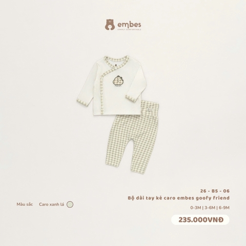 EMBES - Bộ dài tay kẻ caro embes goofy friend caro xanh lá - 26-B5-06 - 6-9m - SS26.T9A