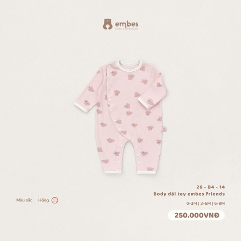 EMBES - Body dài tay embes friends hồng - 26-B4-14 - 0-3M - SS26.T9A