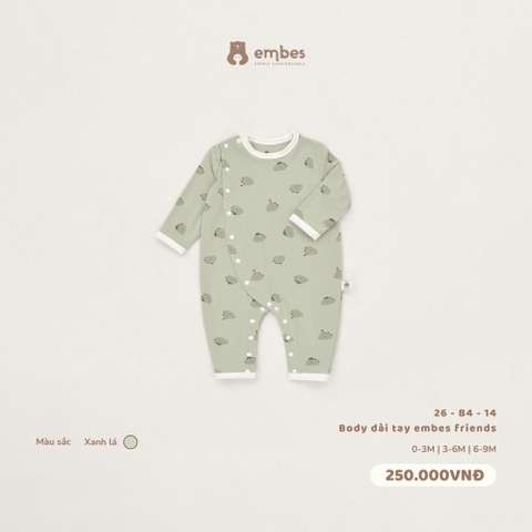 EMBES - Body dài tay embes friends xanh lá - 26-B4-14 - 0-3M - SS26.T9A