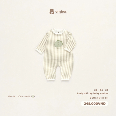 EMBES - Body dài tay baby embes caro xanh lá - 26-B4-20 - 0-3M - SS26.T9A