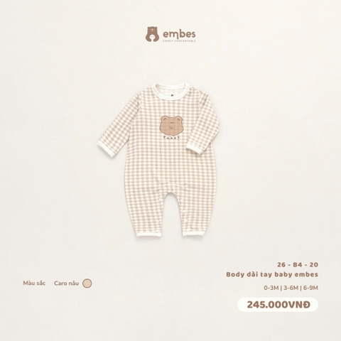 EMBES - Body dài tay baby embes caro nâu - 26-B4-20 - 0-3M - SS26.T9A
