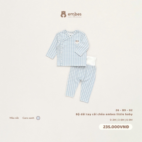 EMBES - Bộ dài tay cài chéo embes little baby caro xanh - 26-B9-02 - 3-6M - SS26.T9A
