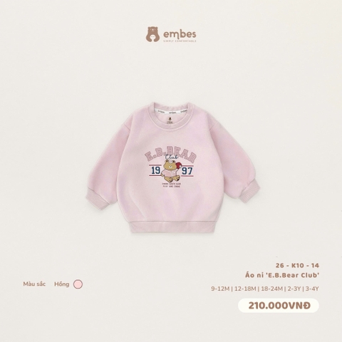 EMBES - Áo nỉ 'E.B.Bear Club' hồng - 26-K10-14 - 9-12M - SS26.T9C