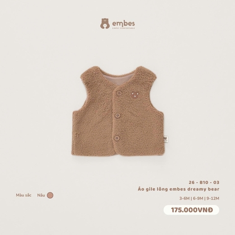 EMBES - Áo gile lông embes dreamy bear nâu - 26-B10-03 - 9-12M - SS26.T10C